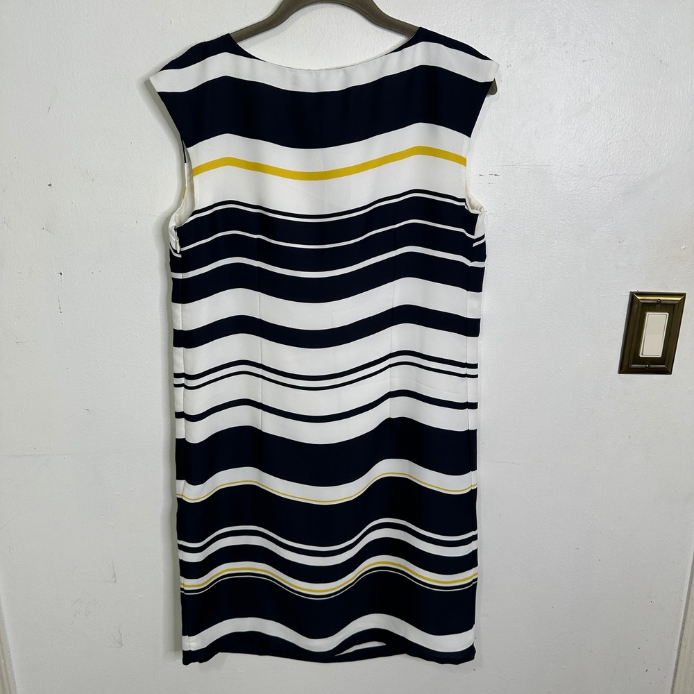 Loft Ann Taylor‎ Navy White Yellow Striped Sleeveless Shift Dress Size 8